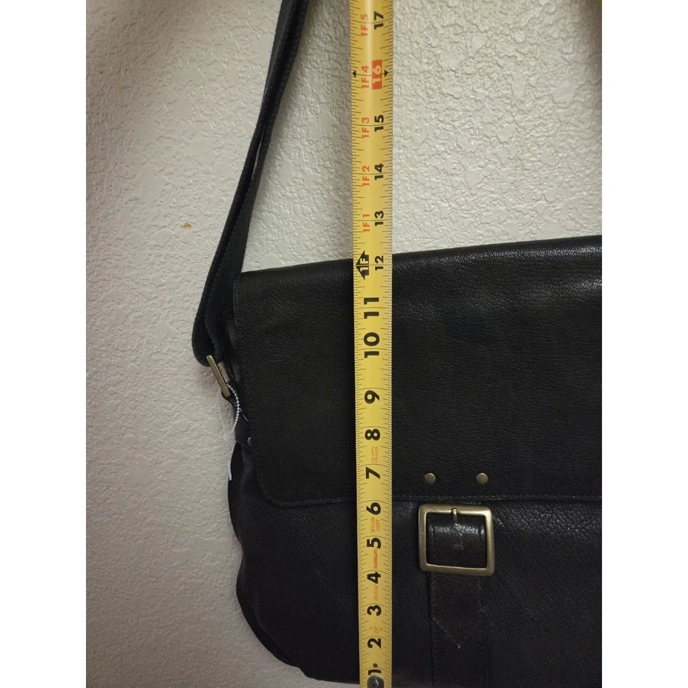 Leather Messenger Bag Crossbody Shoulder Bag Buckle Flap Black‎